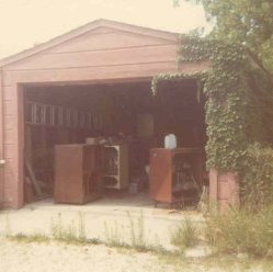 1969: Jeff's garage on Clarence Avenue, full of broken TVs.